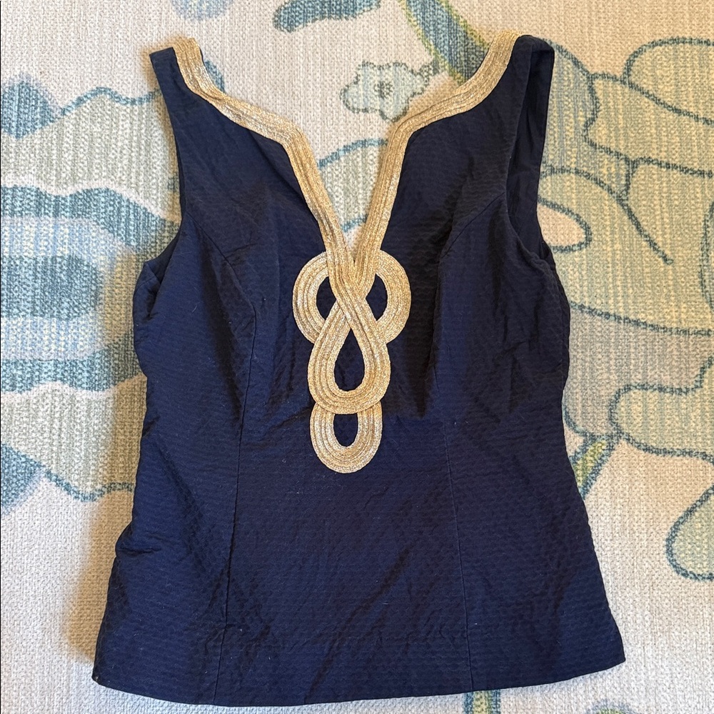 Lilly Pulitzer Navy Top with Gold Trim